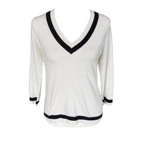 Tahari white and black pullover v-neck 3/4 sleeve sweater women's size small